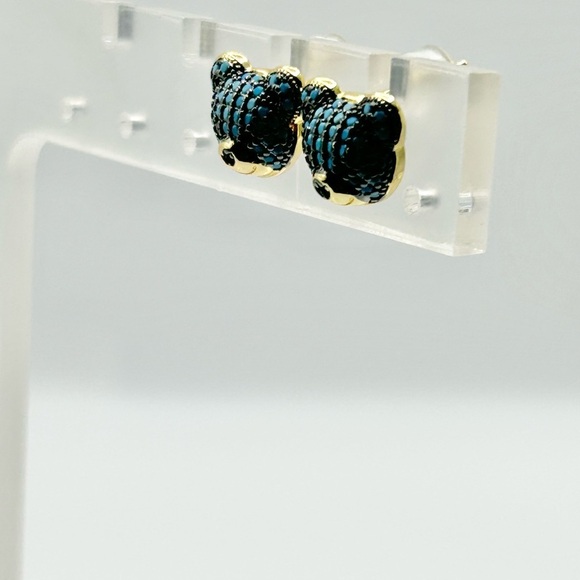 Blue and Black Stone Teddy Bear Stud Earrings-New! - Picture 4 of 4